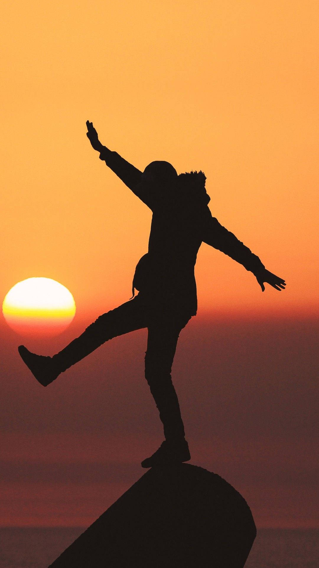 silhouette, excited man, rock, Full HD Phone Wallpaper