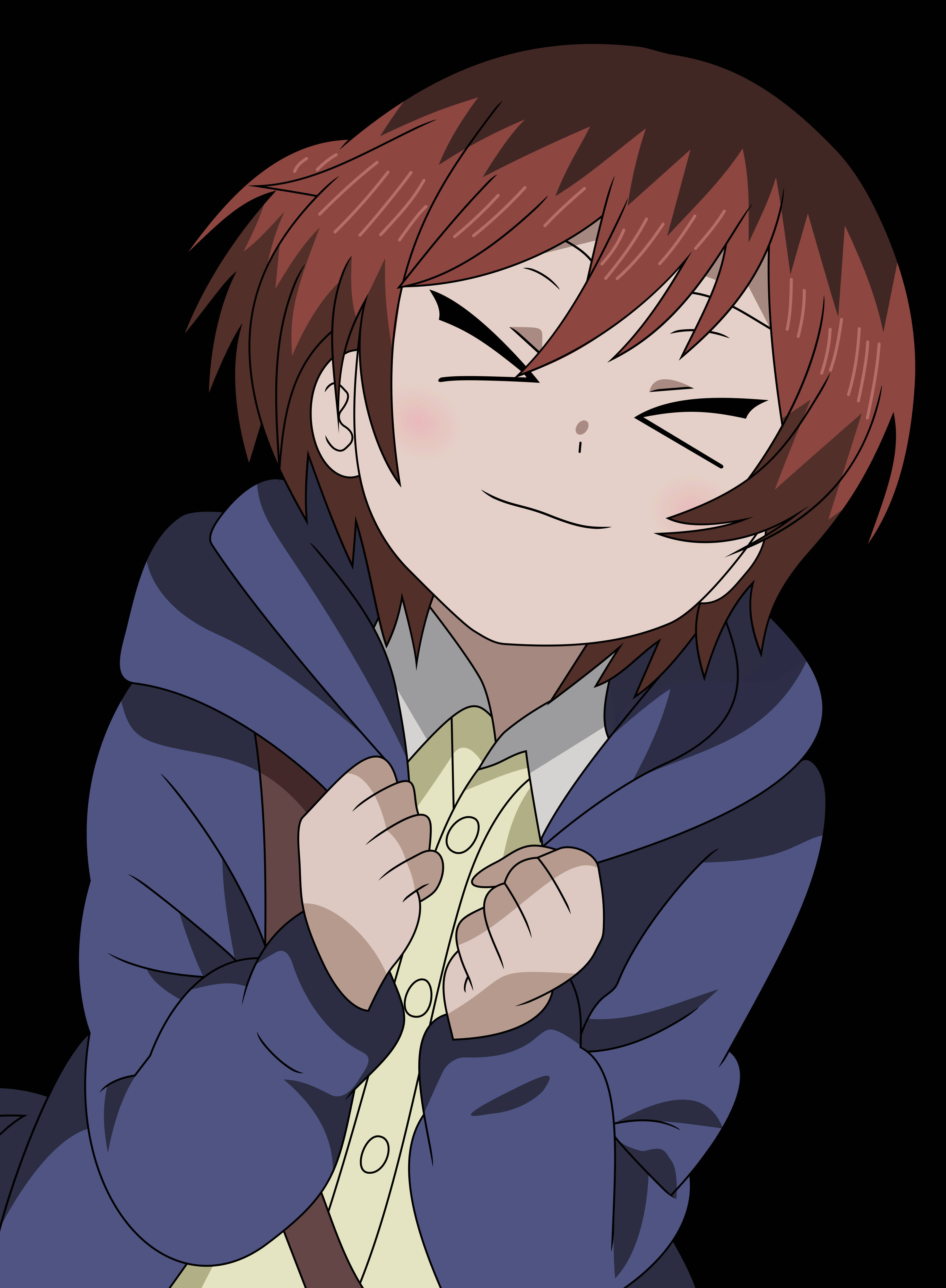 red hair, smug grin, blue hoodie, 4K Phone Wallpaper
