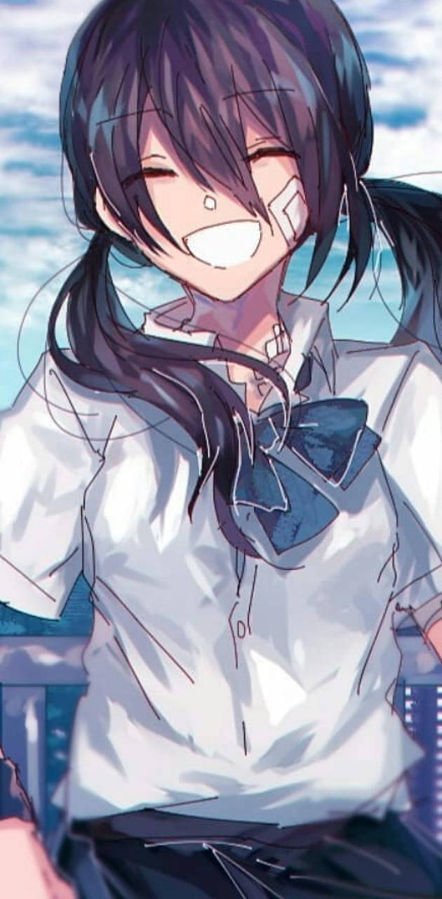 anime girl, dark hair, white school uniform, HD Phone Wallpaper