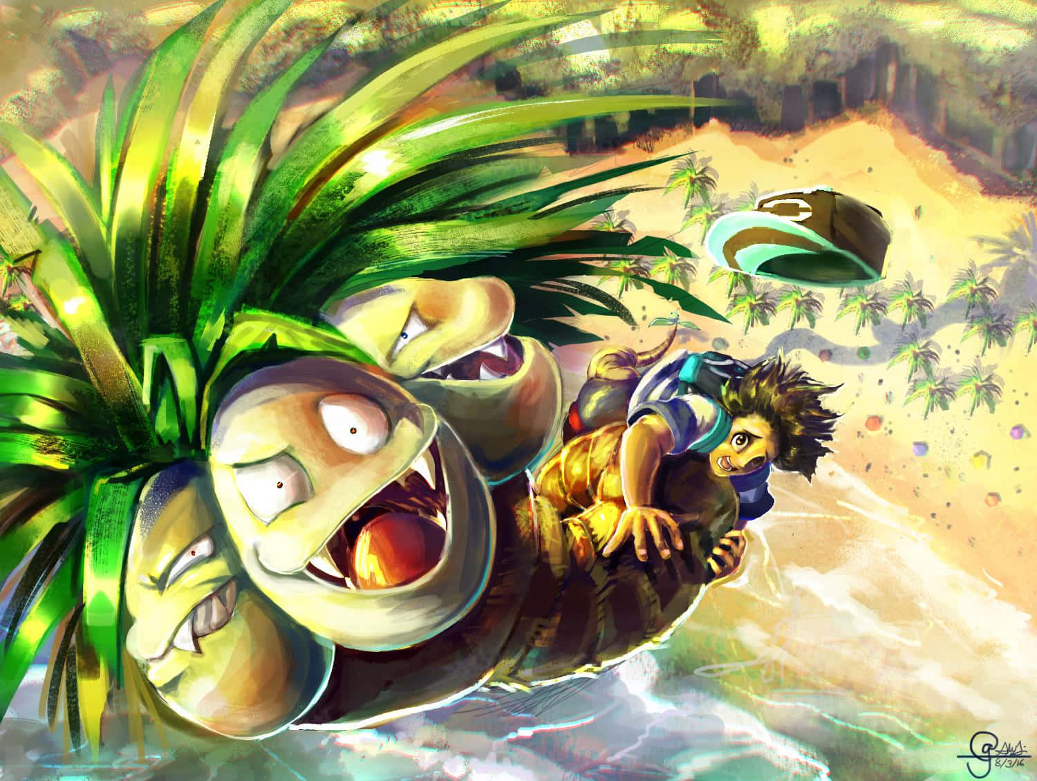Exeggutor, boy, tropical jungle, HD Desktop Wallpaper