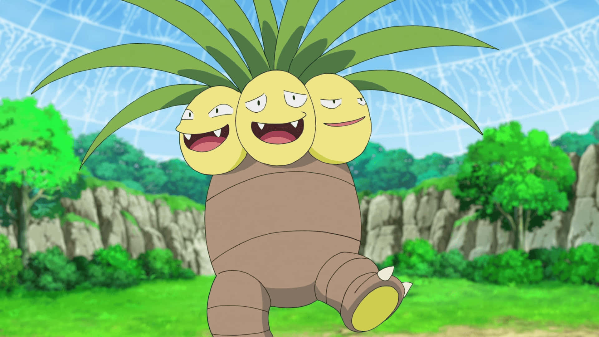 Exeggutor, green leafy hair, brown body, Full HD Desktop Wallpaper