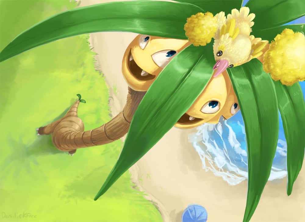 Exeggutor, yellow Pokémon, giant green leaves, SD Desktop Wallpaper