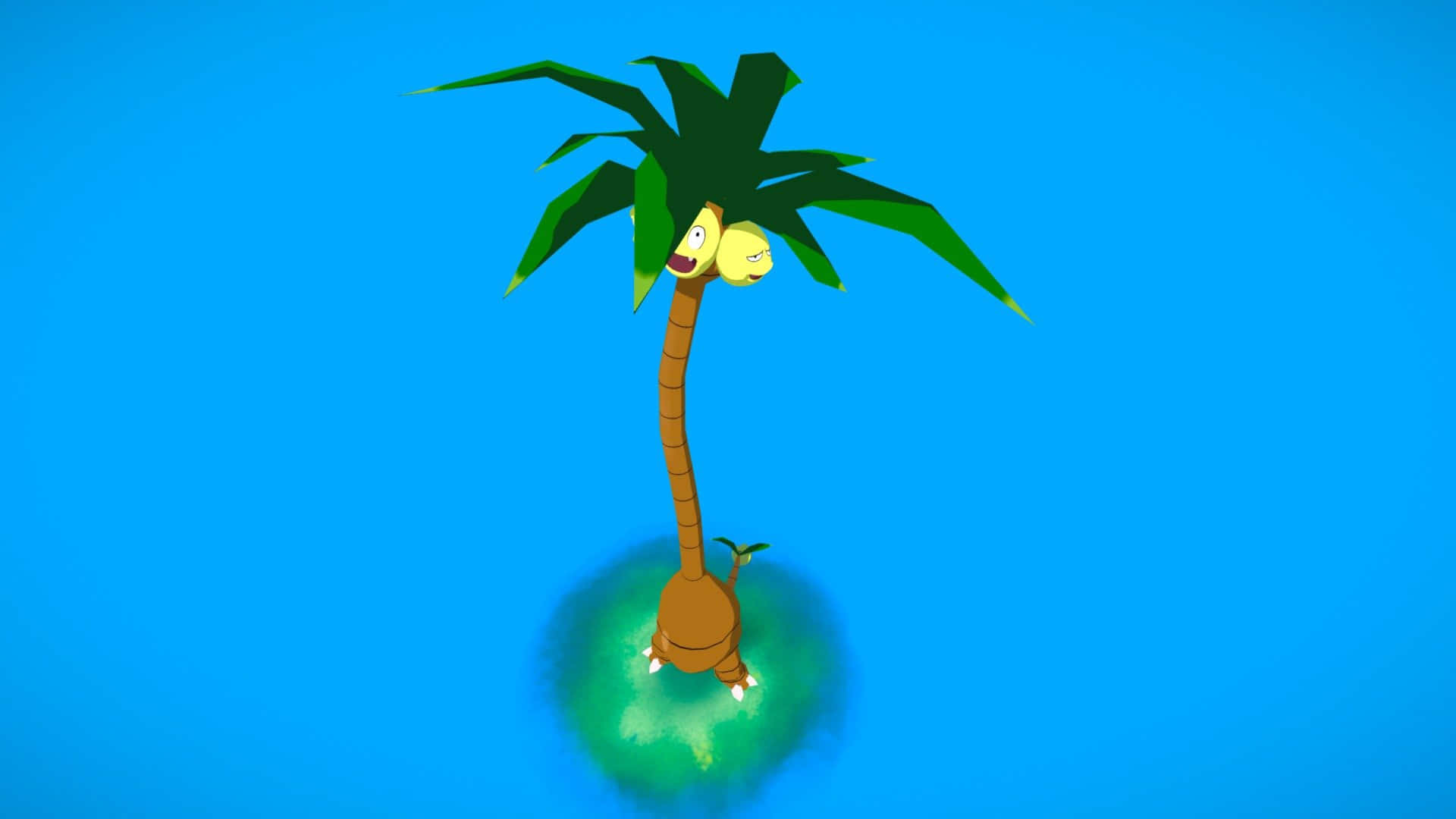Exeggutor, blue background, glowing green platform, Full HD Desktop Wallpaper
