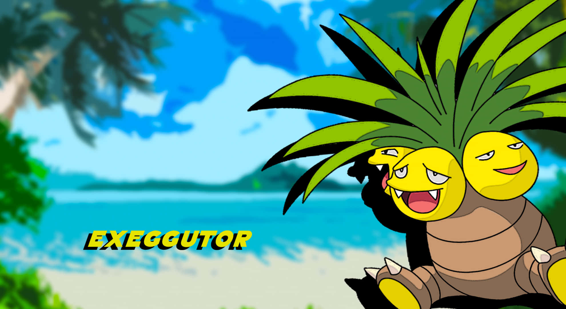 Exeggutor, tropical beach, bright blue sky, Full HD Desktop Wallpaper