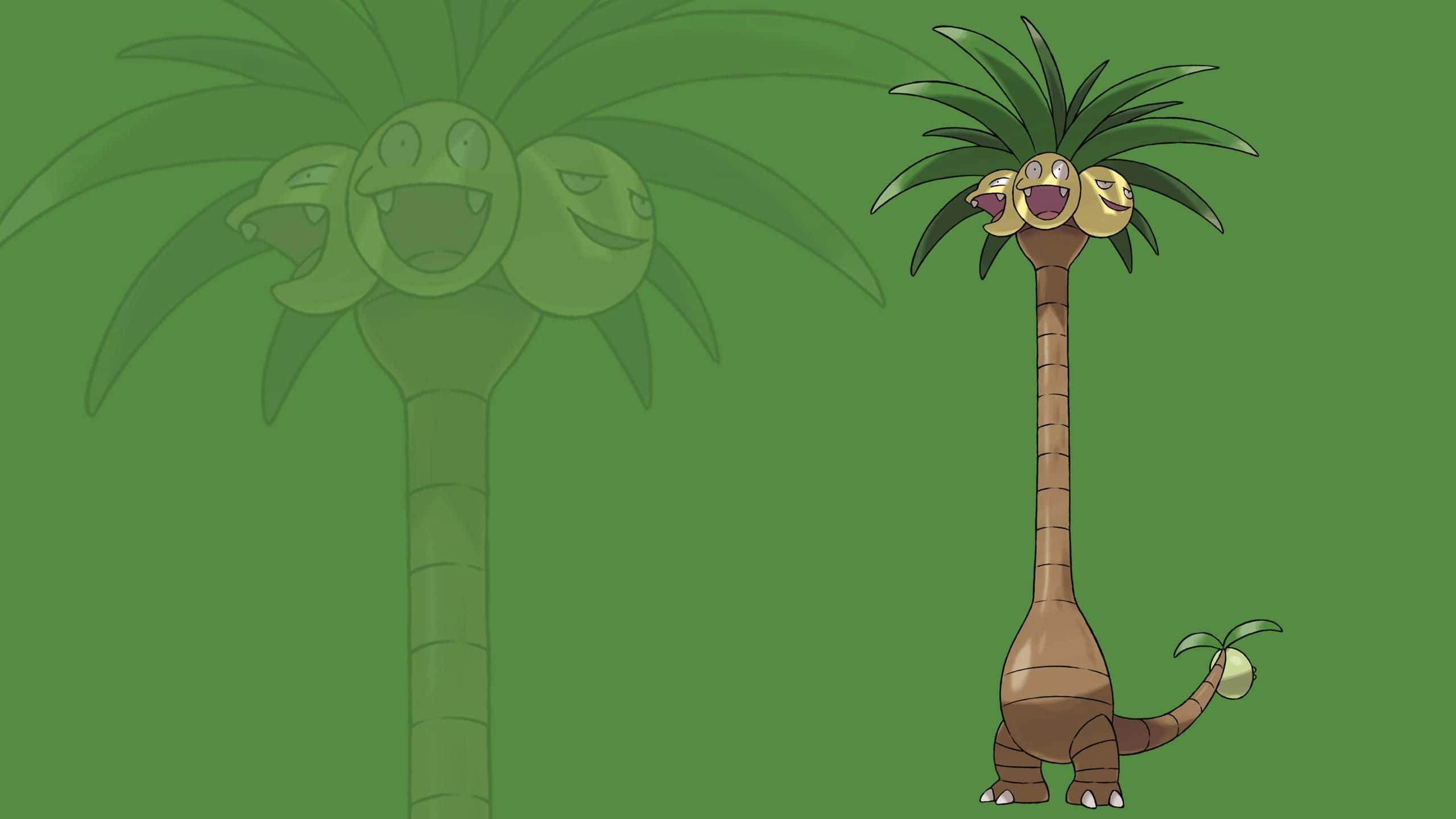 Exeggutor, green background, silhouette, 2K Desktop Wallpaper