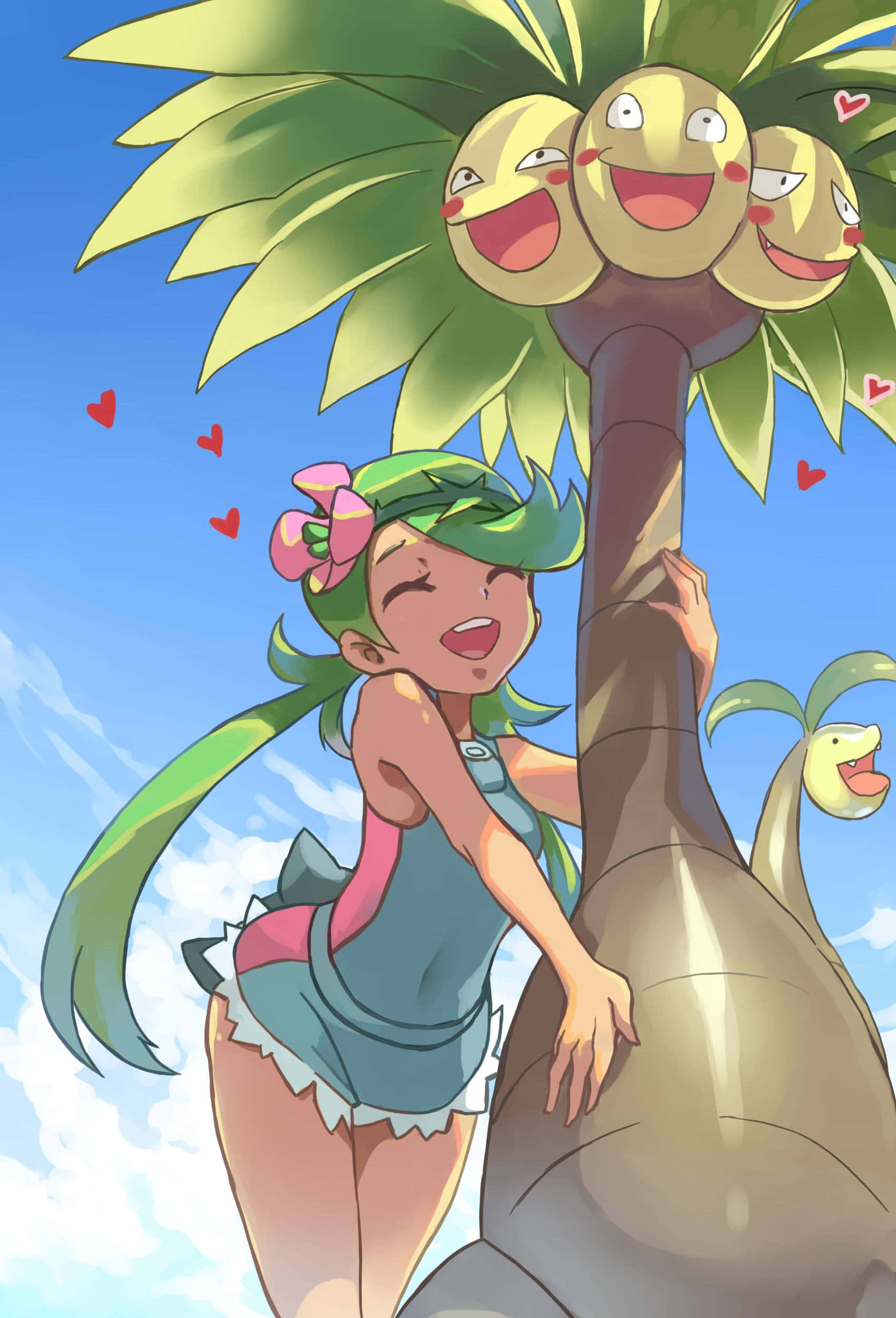 Exeggutor, anime girl, green hair, Full HD Phone Wallpaper