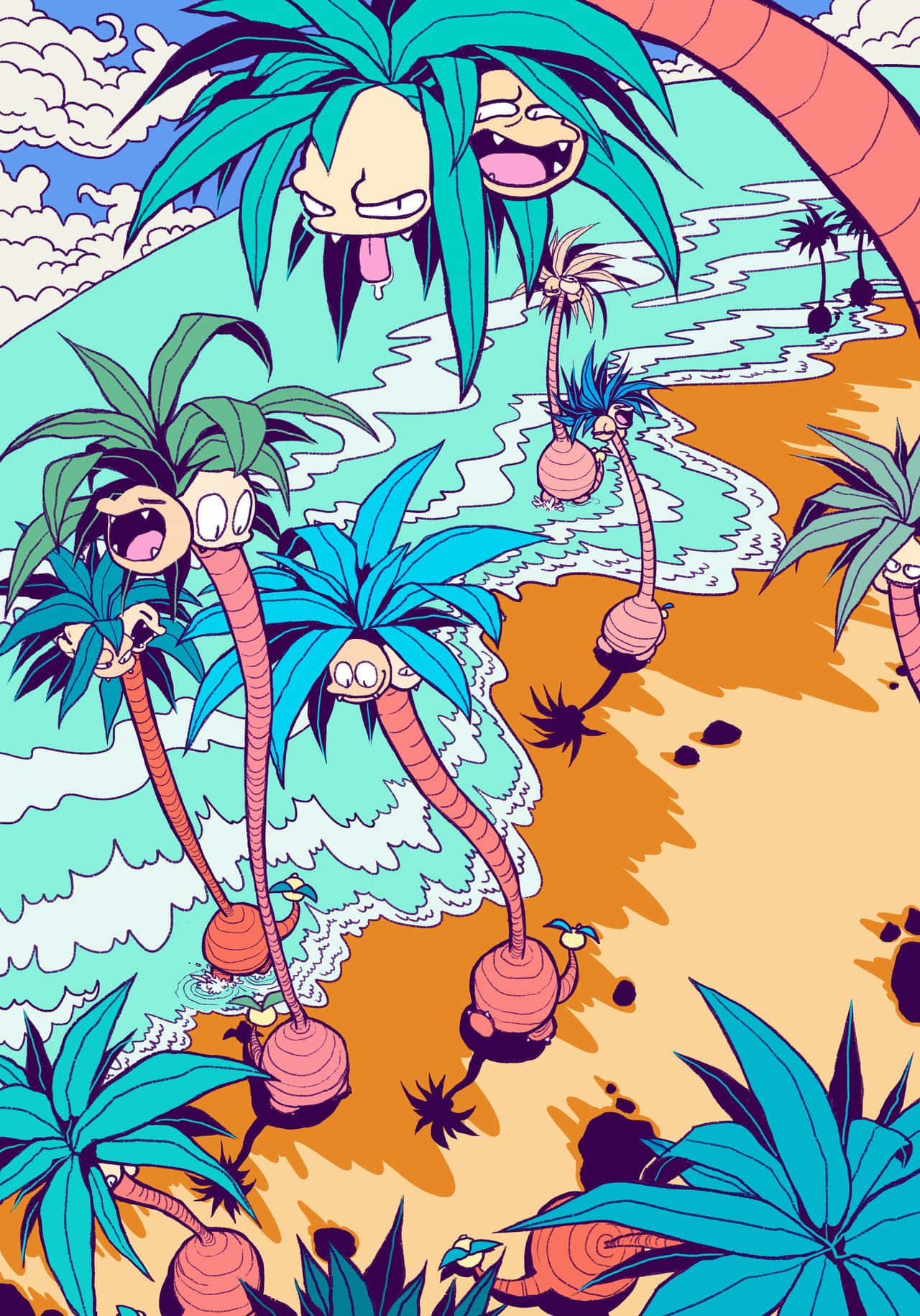 Exeggutor, palm trees, faces, HD Phone Wallpaper