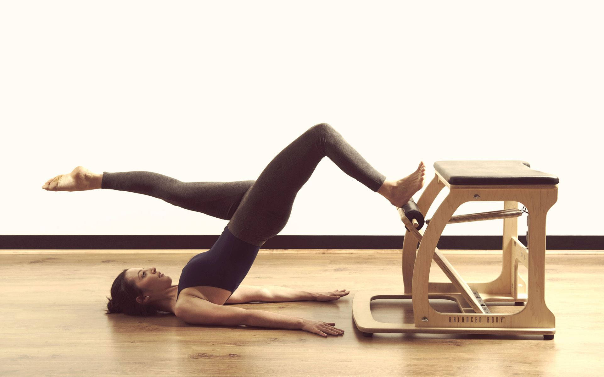 Pilates, wooden reformer machine, minimalist studio, Full HD Desktop Wallpaper