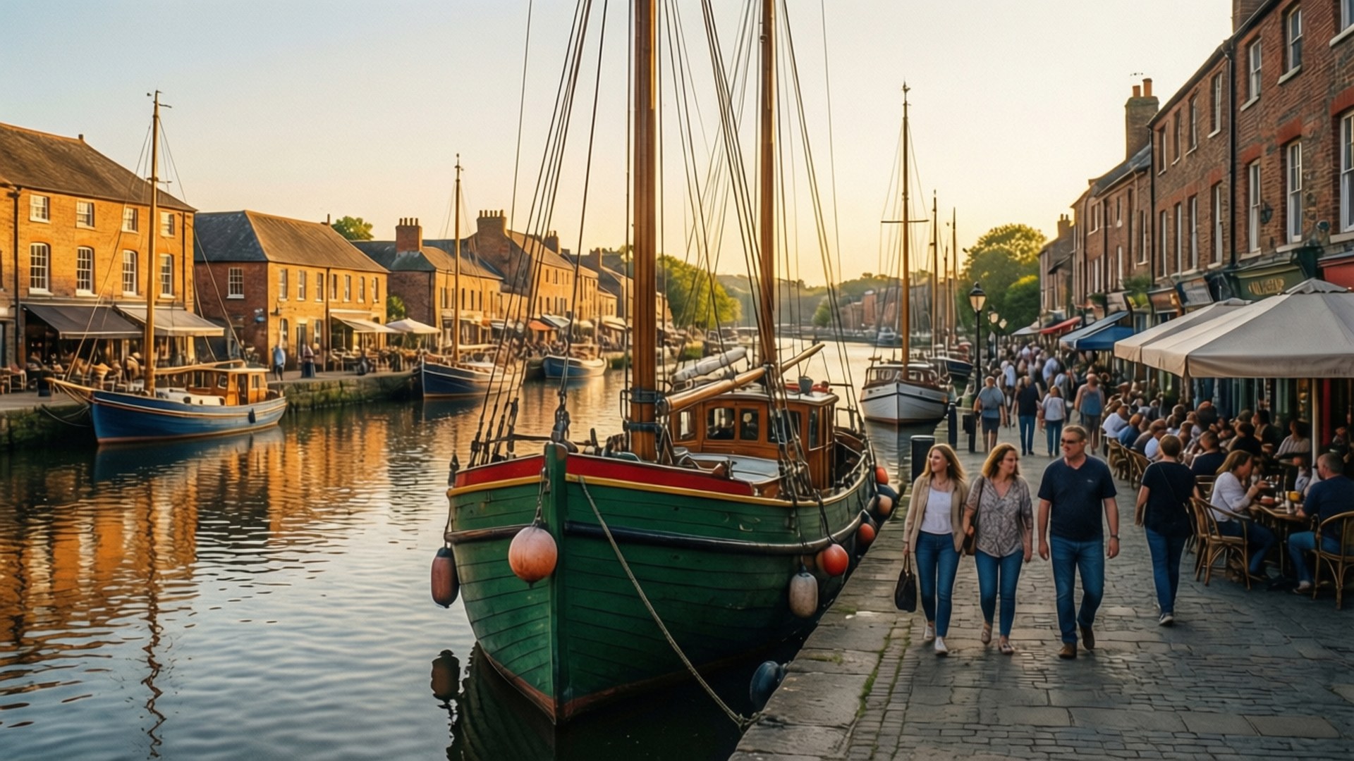 Exeter, quayside, sunset, Full HD Desktop Wallpaper