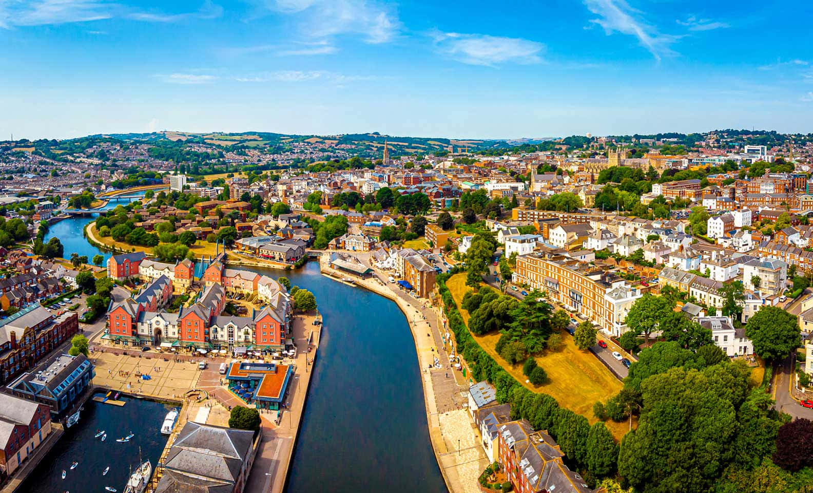 Exeter, riverside town, winding river, HD Desktop Wallpaper