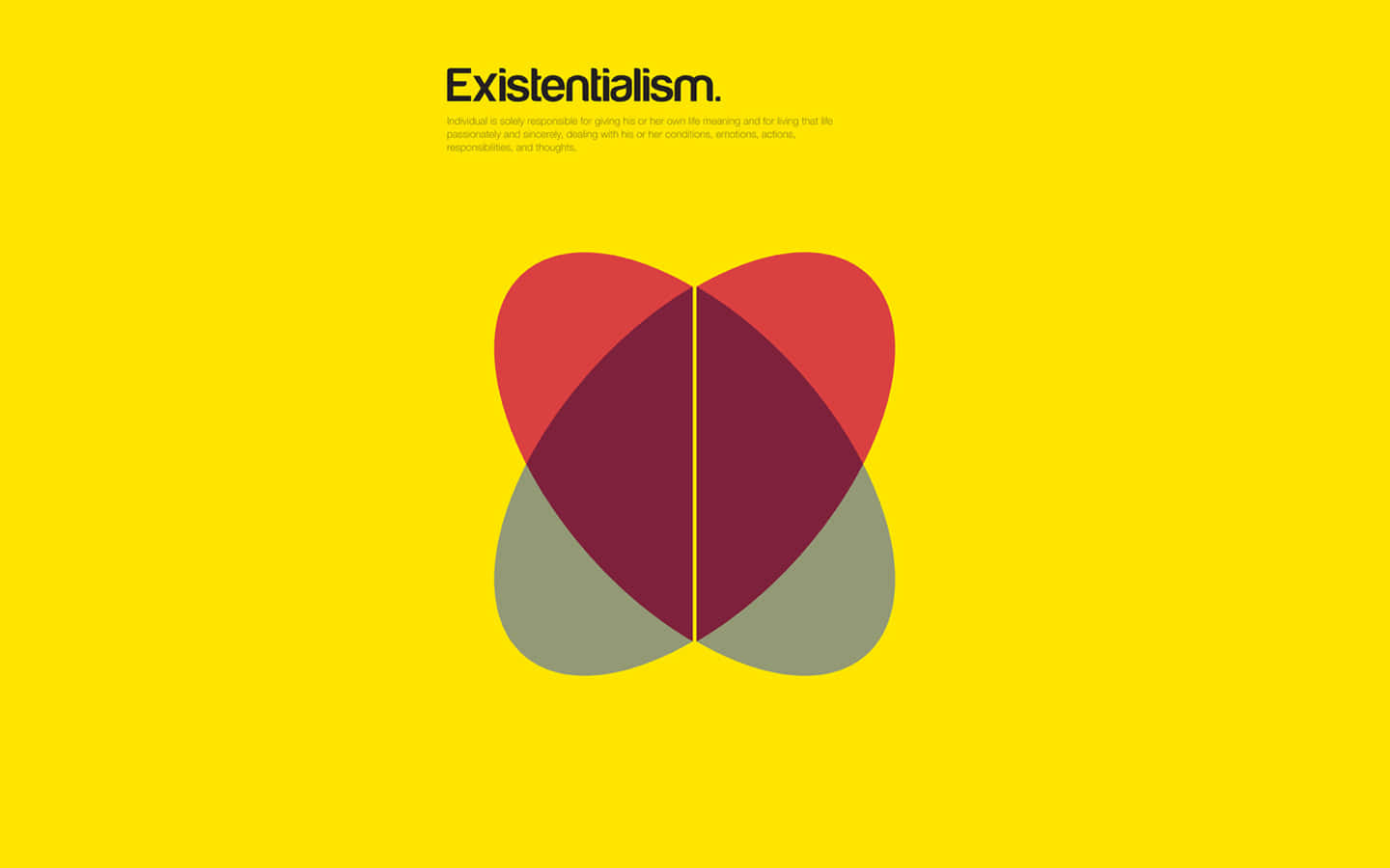 Existentialism, bold yellow background, red and gray abstract heart shape, HD Desktop Wallpaper