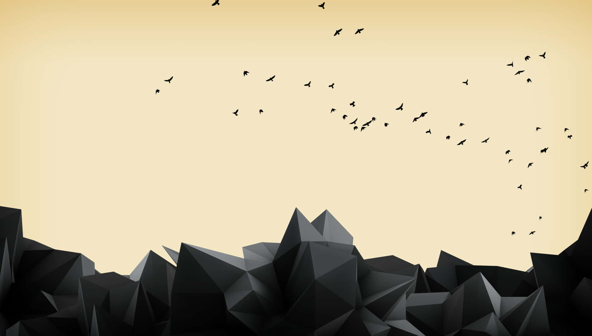 Existentialism, black geometric mountain peaks, warm beige sky, HD Desktop Wallpaper