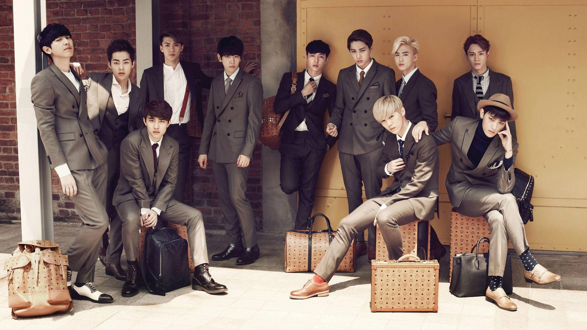 Luxury Brand Exo Desktop, gray suits, vintage luggage, Full HD Desktop Wallpaper
