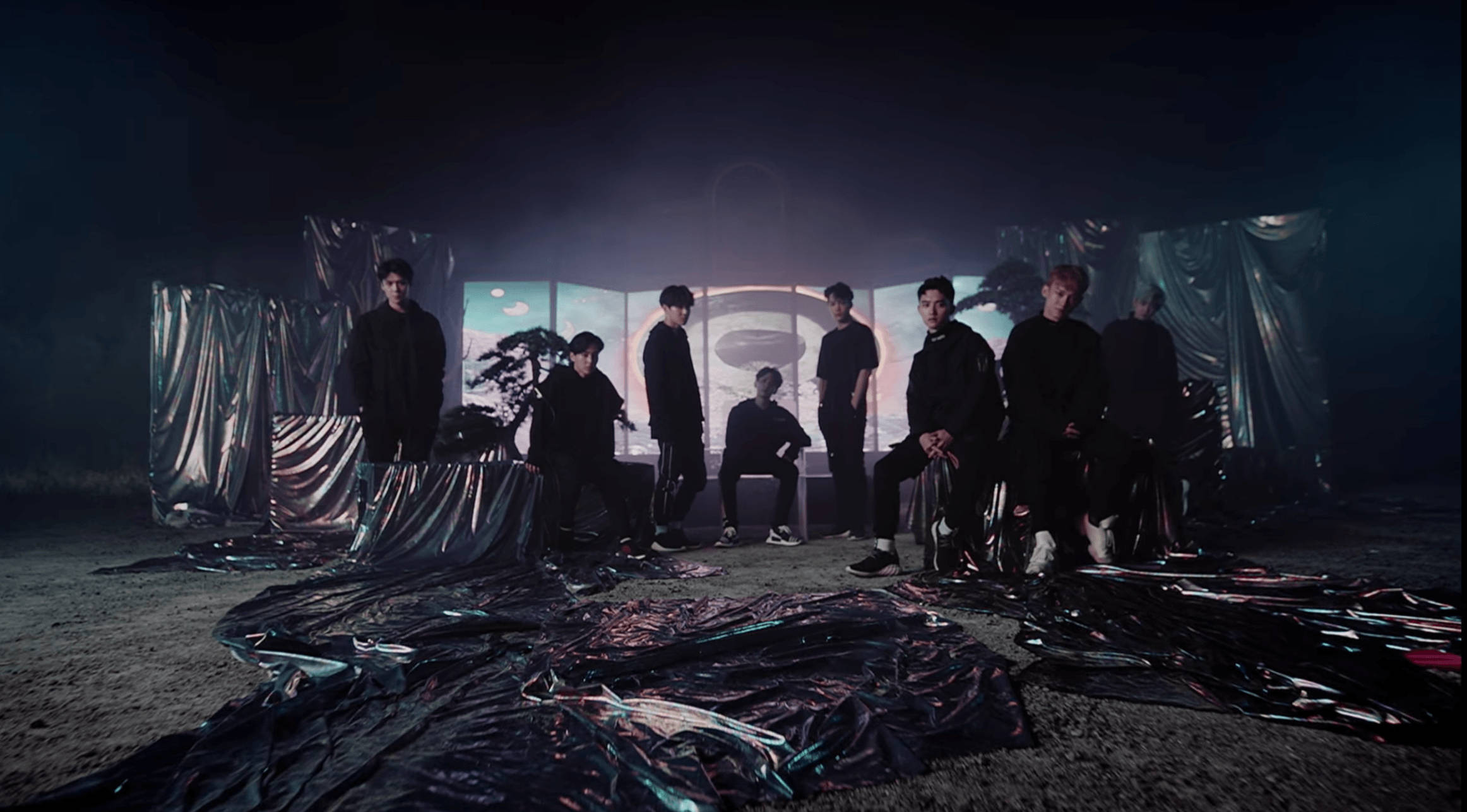Exo Desktop, black outfits, misty night scene, Full HD Desktop Wallpaper