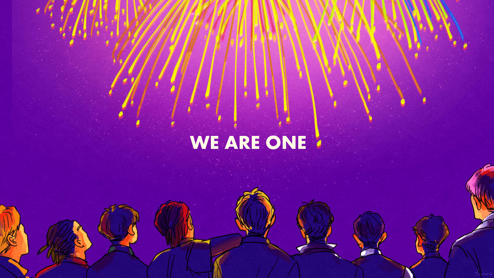 Exo Desktop, vibrant yellow fireworks, deep purple night sky, HD Desktop Wallpaper
