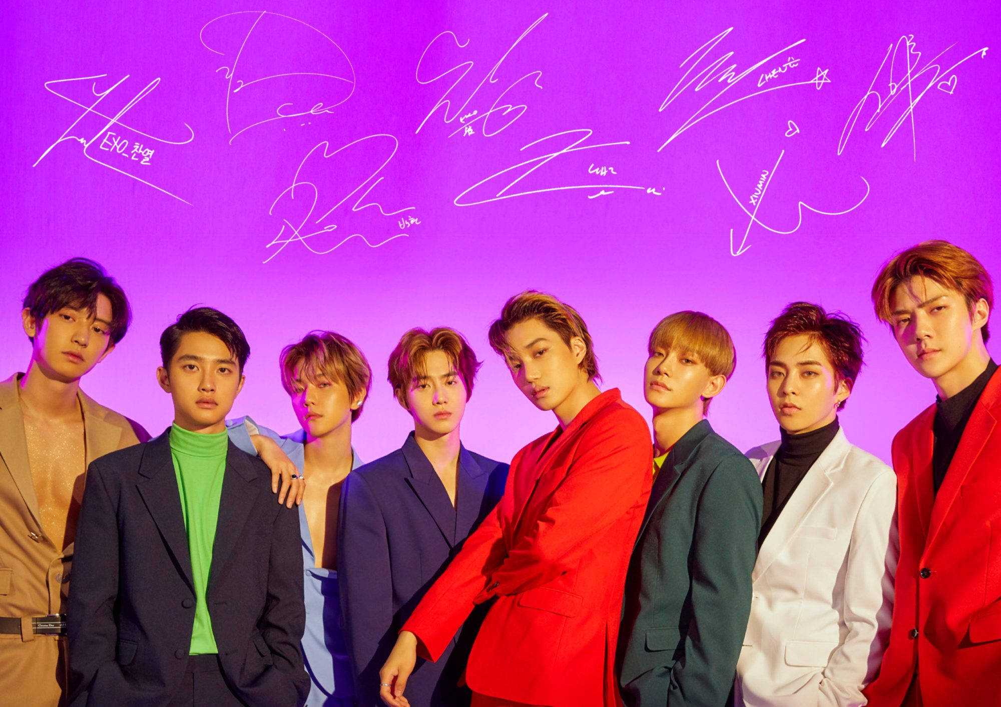 EXO, Signature Poster, vibrant purple wall, Full HD Desktop Wallpaper