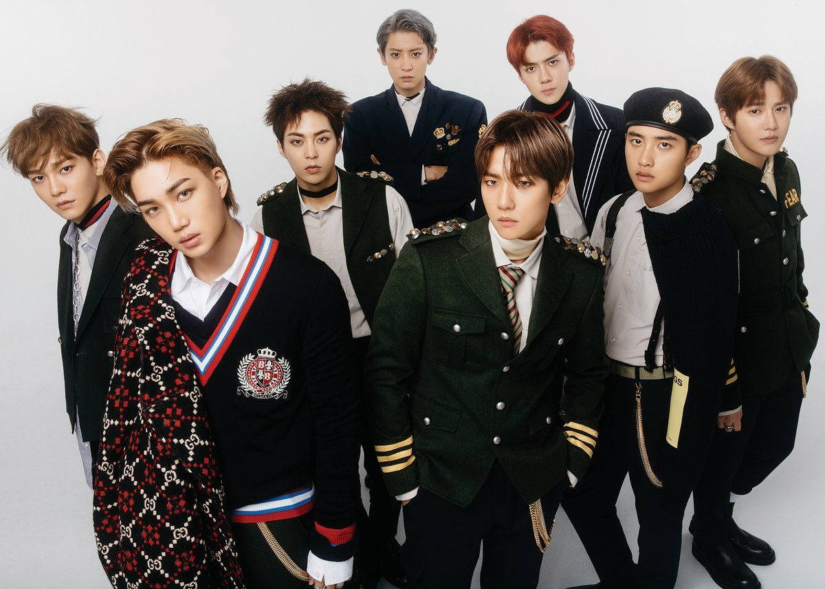 EXO, military-inspired outfits, seven stylish young men, SD Desktop Wallpaper