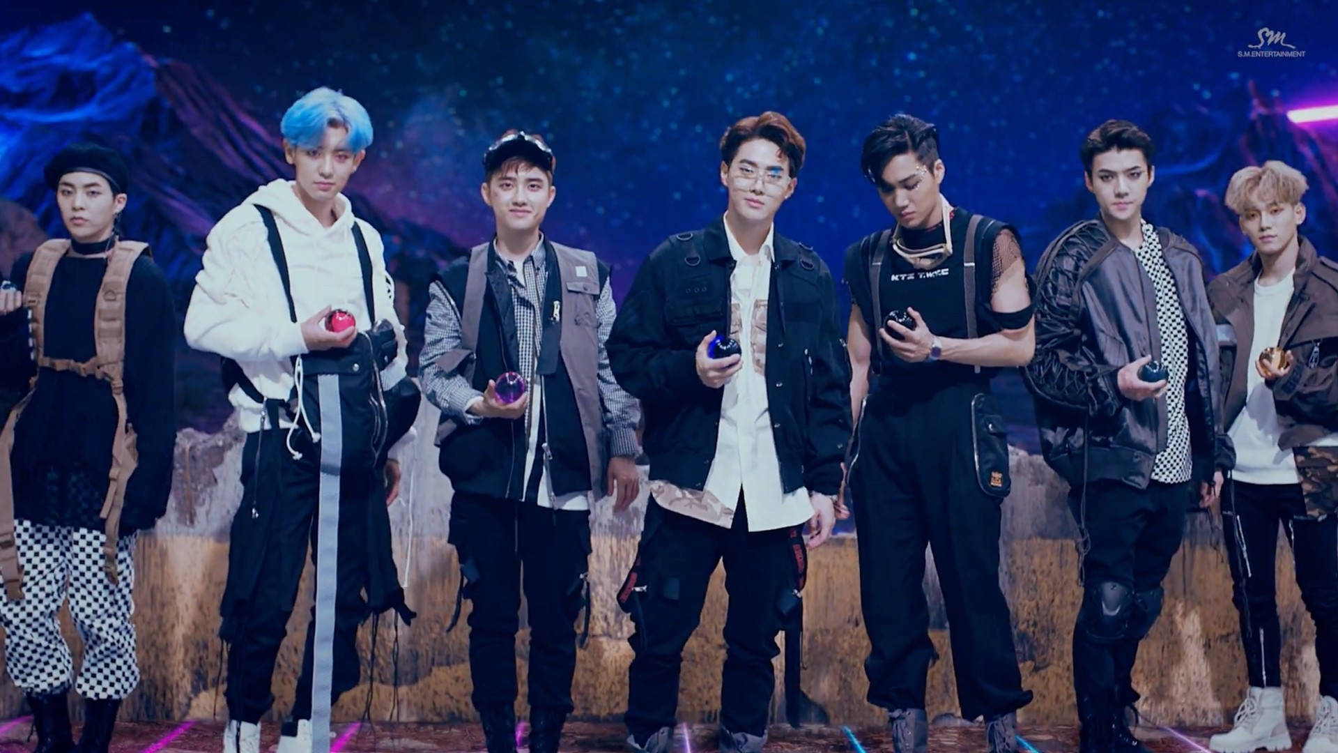 EXO, Don't Fight The Feeling, neon-lit stage, Full HD Desktop Wallpaper