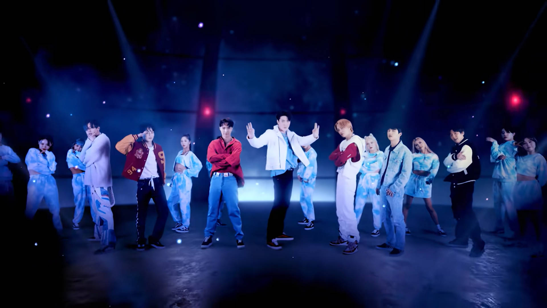 EXO, blue stage lights, smoke, Full HD Desktop Wallpaper