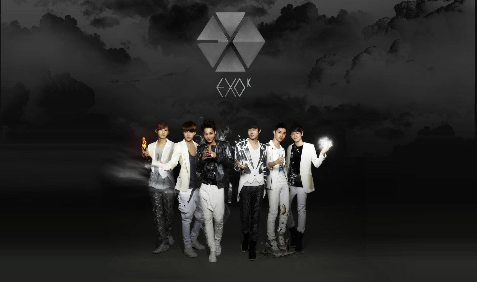 Exo, white and black outfits, glowing orbs, HD Desktop Wallpaper