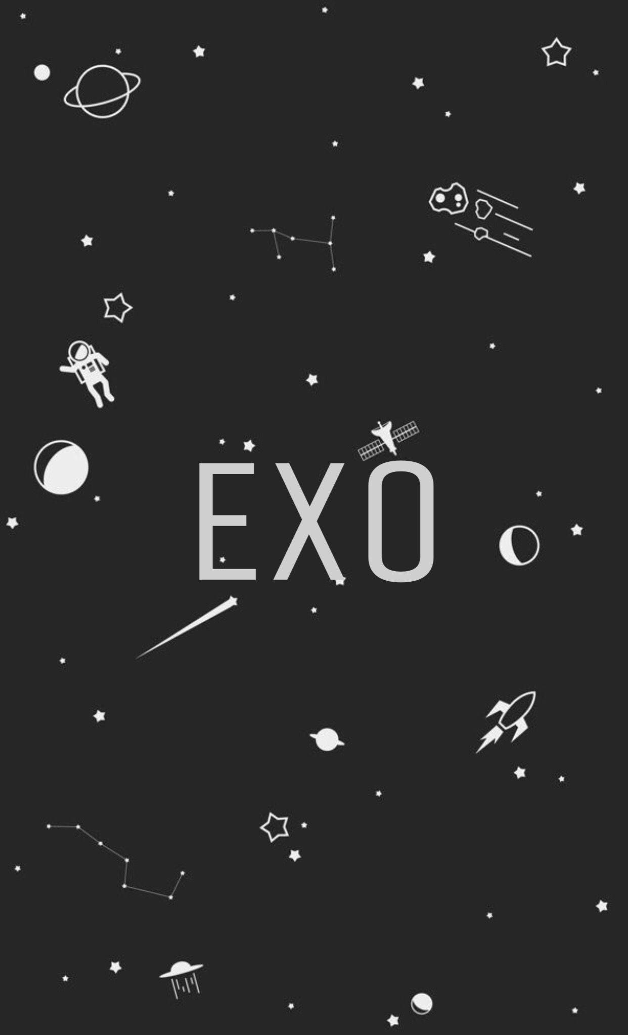 EXO, Galaxy, white minimalist space icons, Full HD Phone Wallpaper