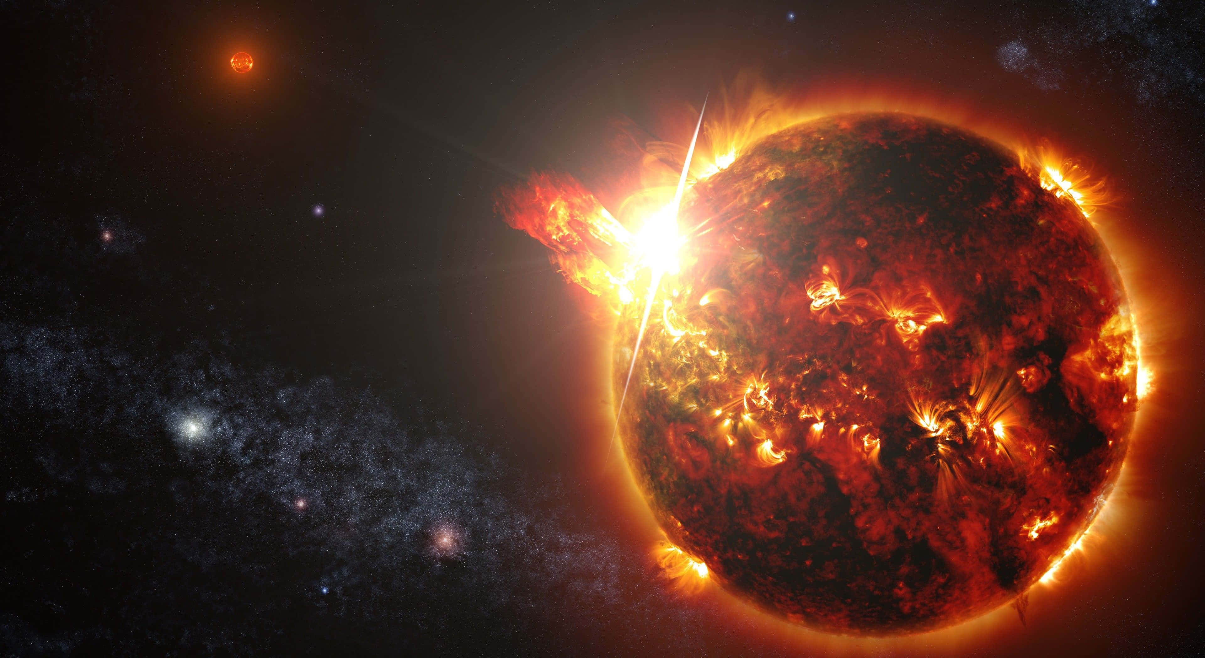 Exoplanet, fiery sun, solar flares, 4K Desktop Wallpaper