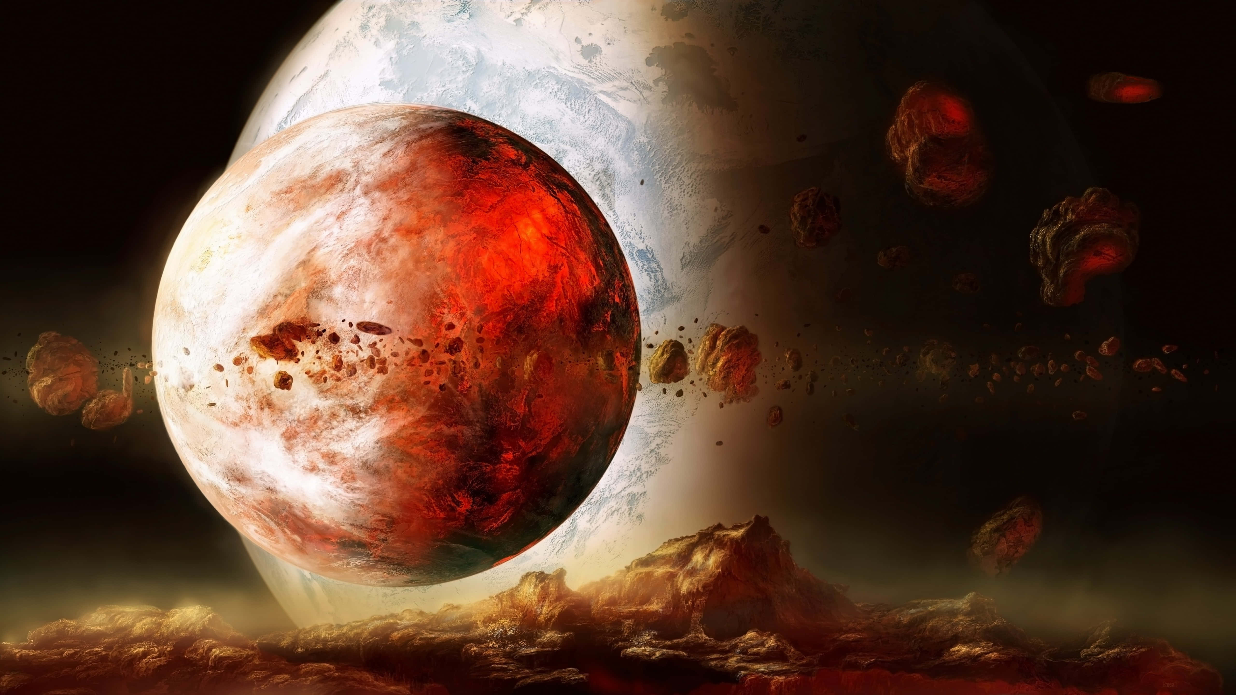 Exoplanet, fiery red planet, swirling clouds, 5K Desktop Wallpaper