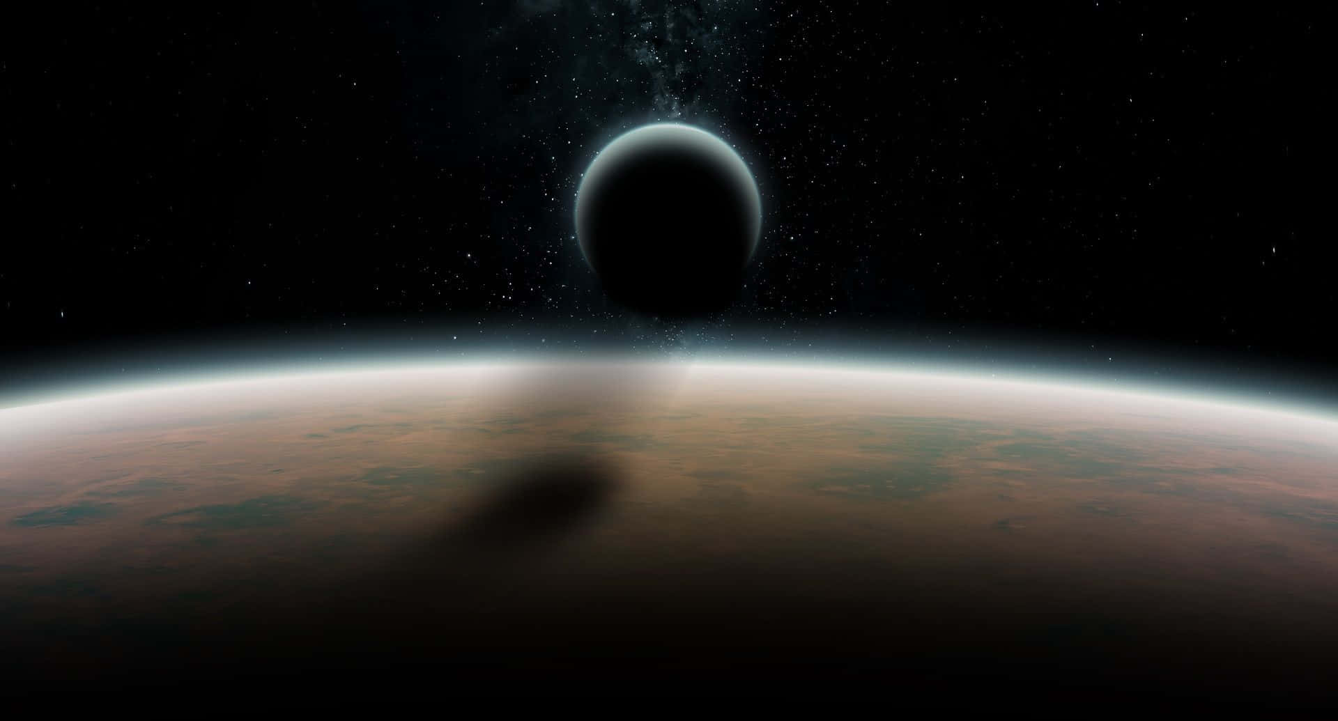 Exoplanet, reddish-brown alien world, starry cosmic backdrop, Full HD Desktop Wallpaper