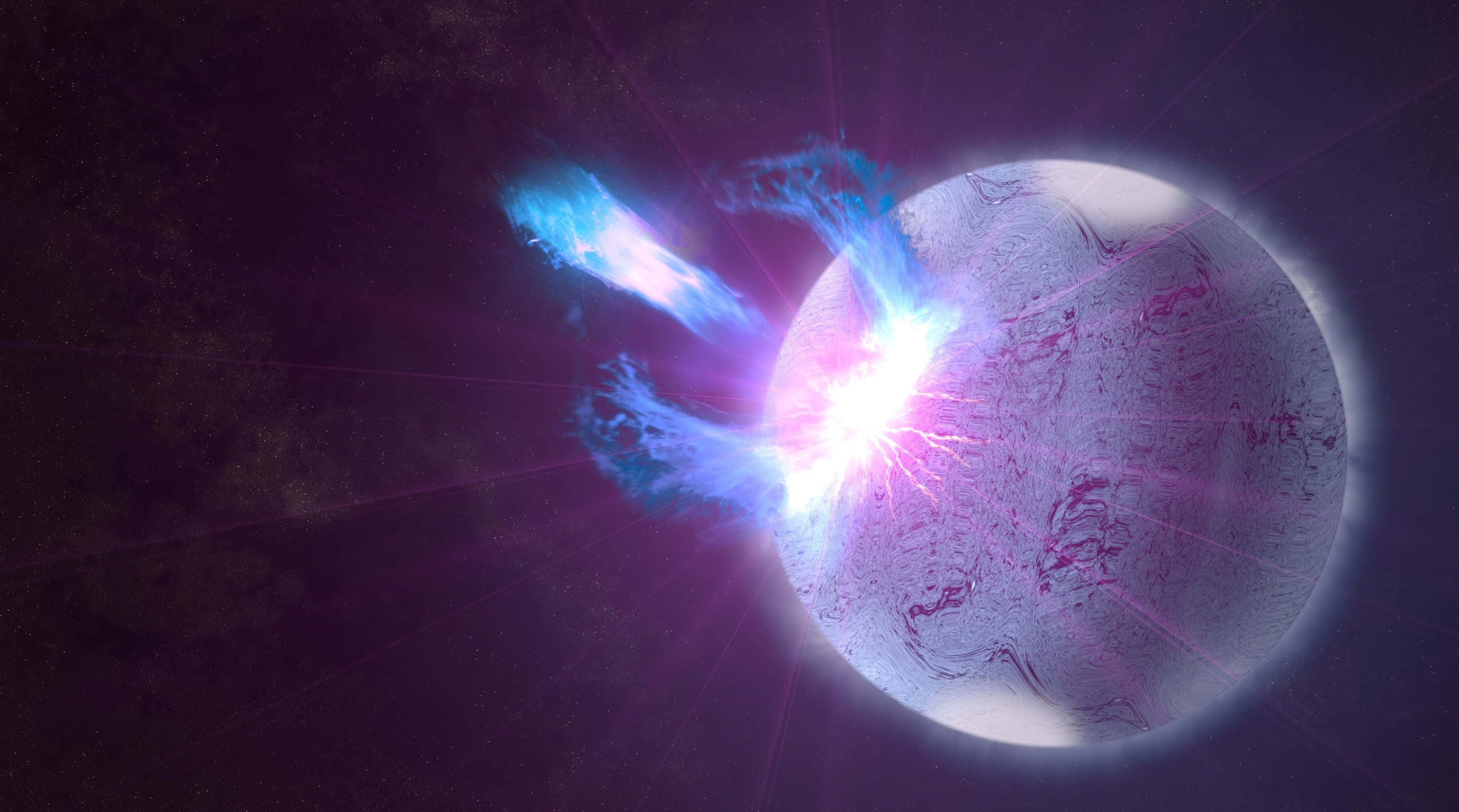 Exoplanet, glowing cosmic planet, vibrant blue and pink energy tendrils, 4K Desktop Wallpaper