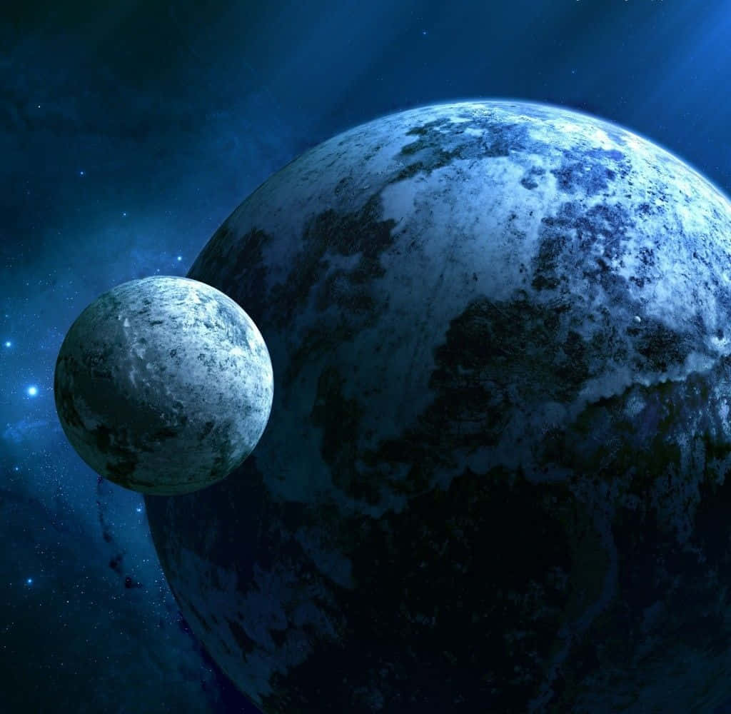 Exoplanet, icy planet, smaller moon, SD Desktop Wallpaper