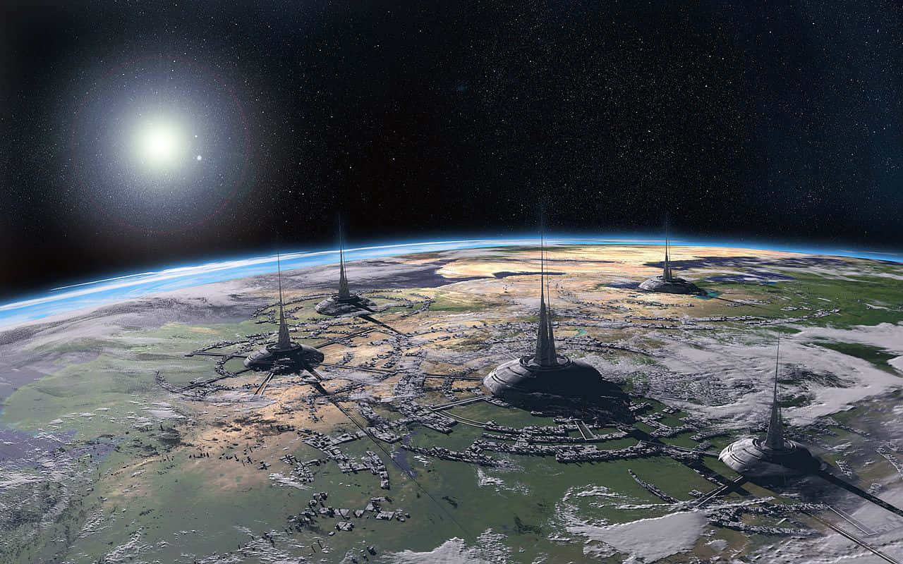 Exoplanet, futuristic spire cities, barren alien planet, HD Desktop Wallpaper