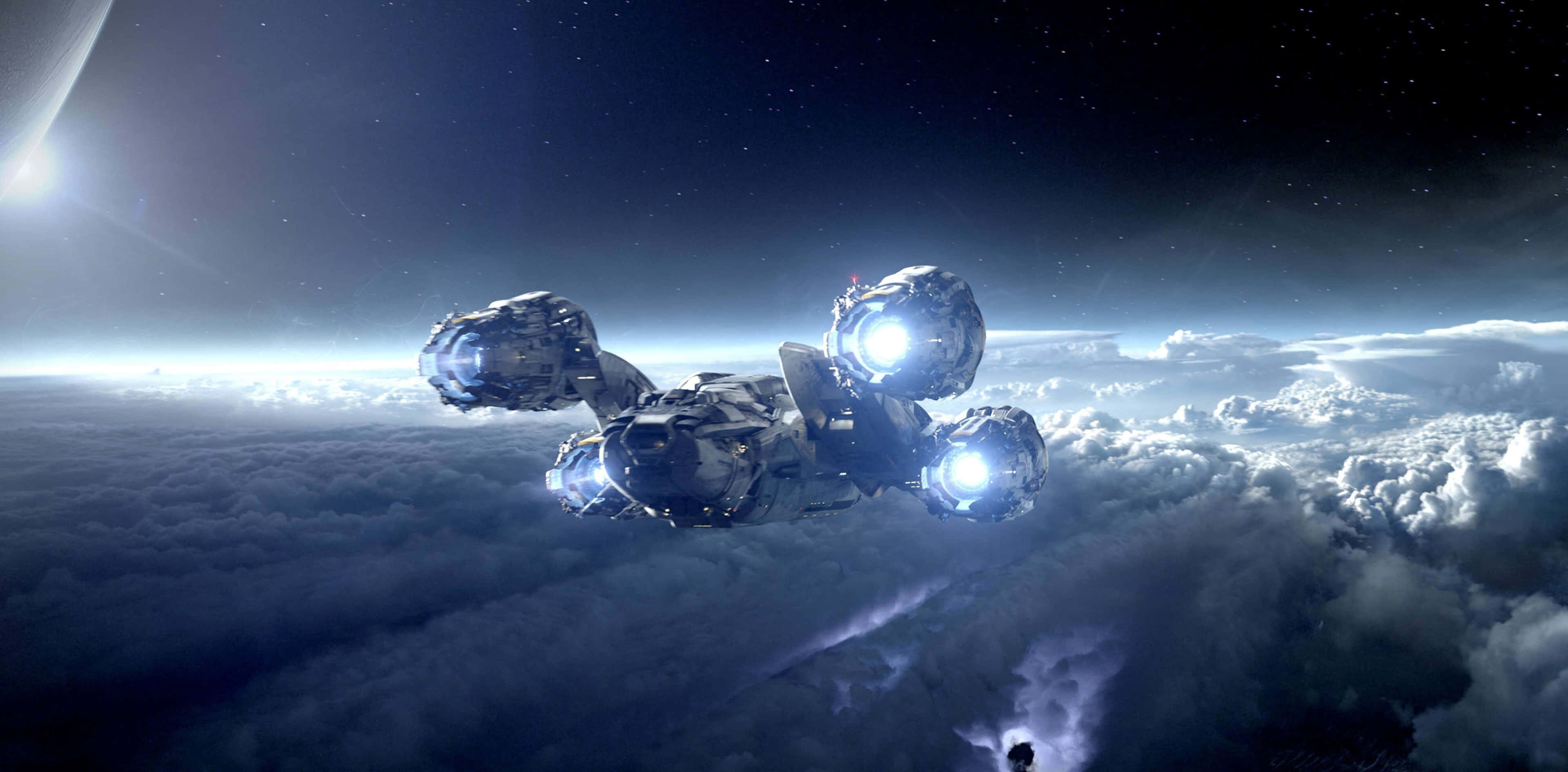 alien 4k, spaceship, glowing engines, 4K Desktop Wallpaper