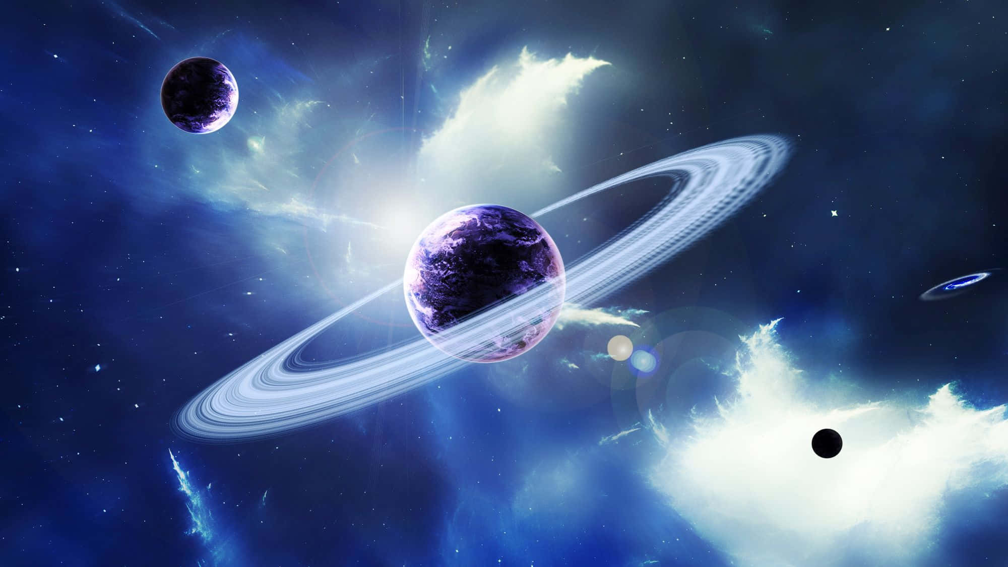 Exoplanet 2000, purple planet, glowing rings, Full HD Desktop Wallpaper