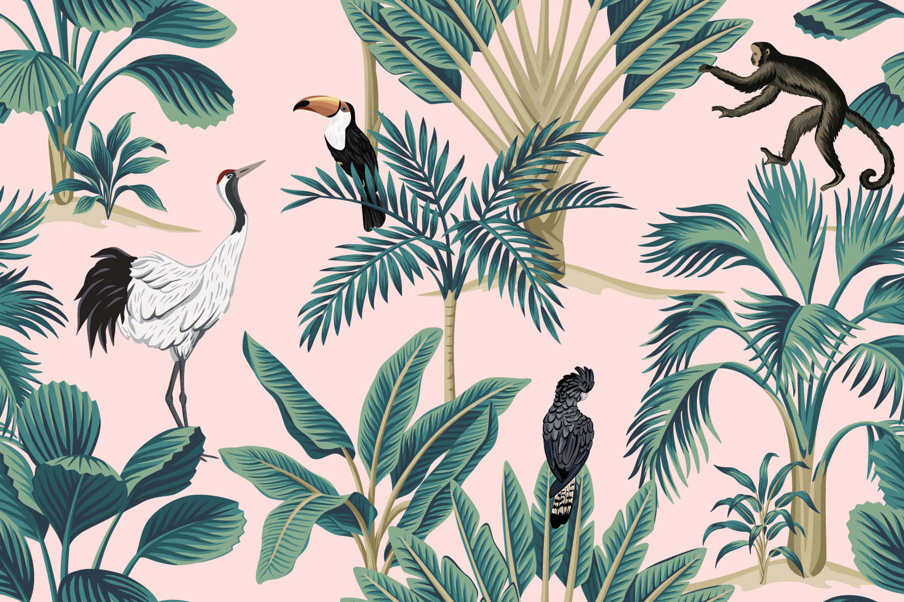 tropical jungle, toucan, crane, HD Desktop Wallpaper