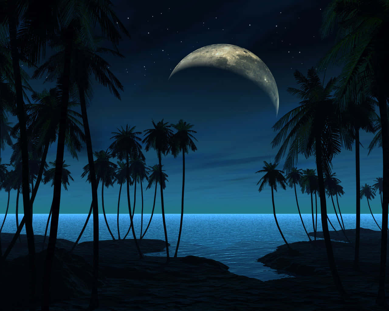 Exotic, Full Moon, tropical beach, HD Desktop Wallpaper