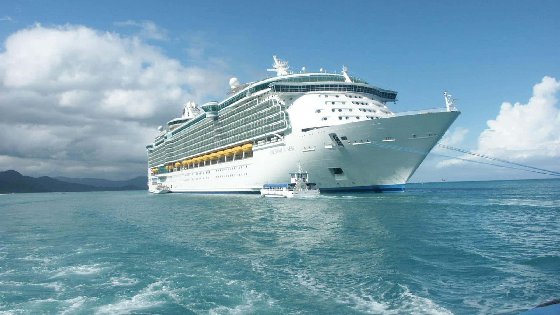 cruise ship, white, yellow lifeboats, Full HD Desktop Wallpaper