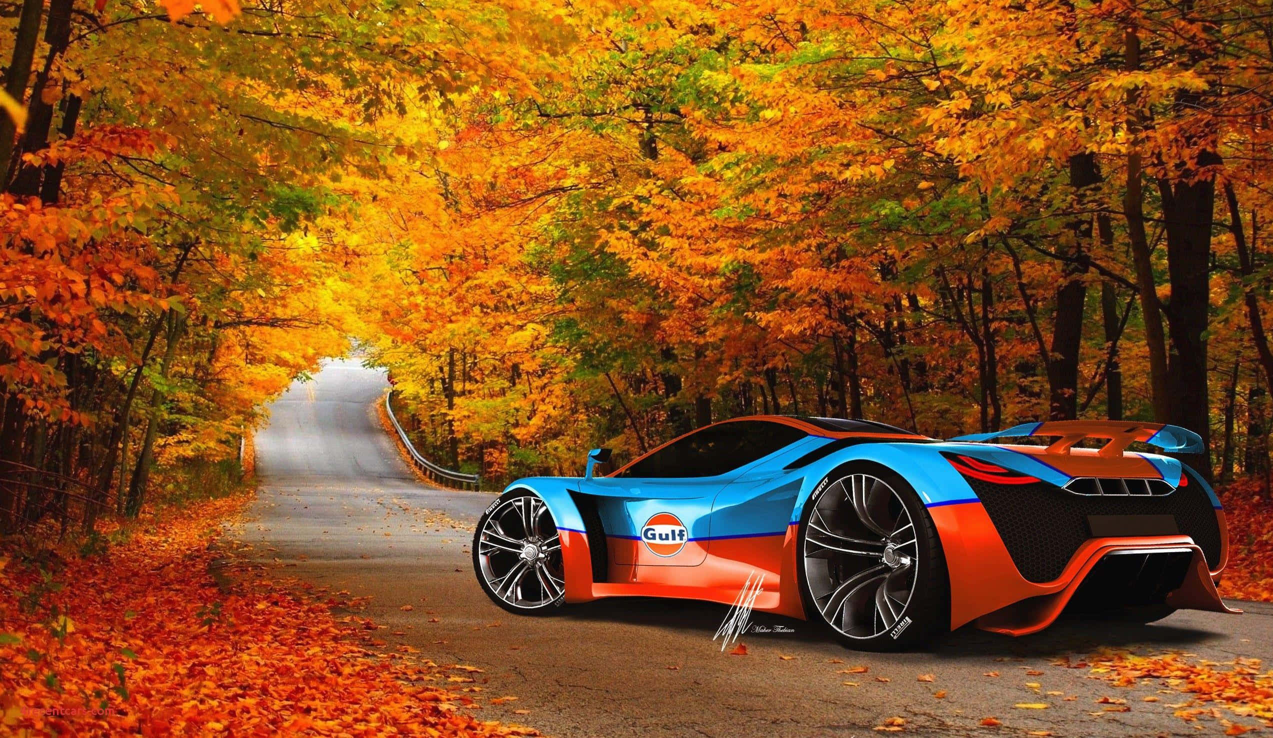 Gulf-liveried, futuristic sports car, blue orange, Full HD Desktop Wallpaper