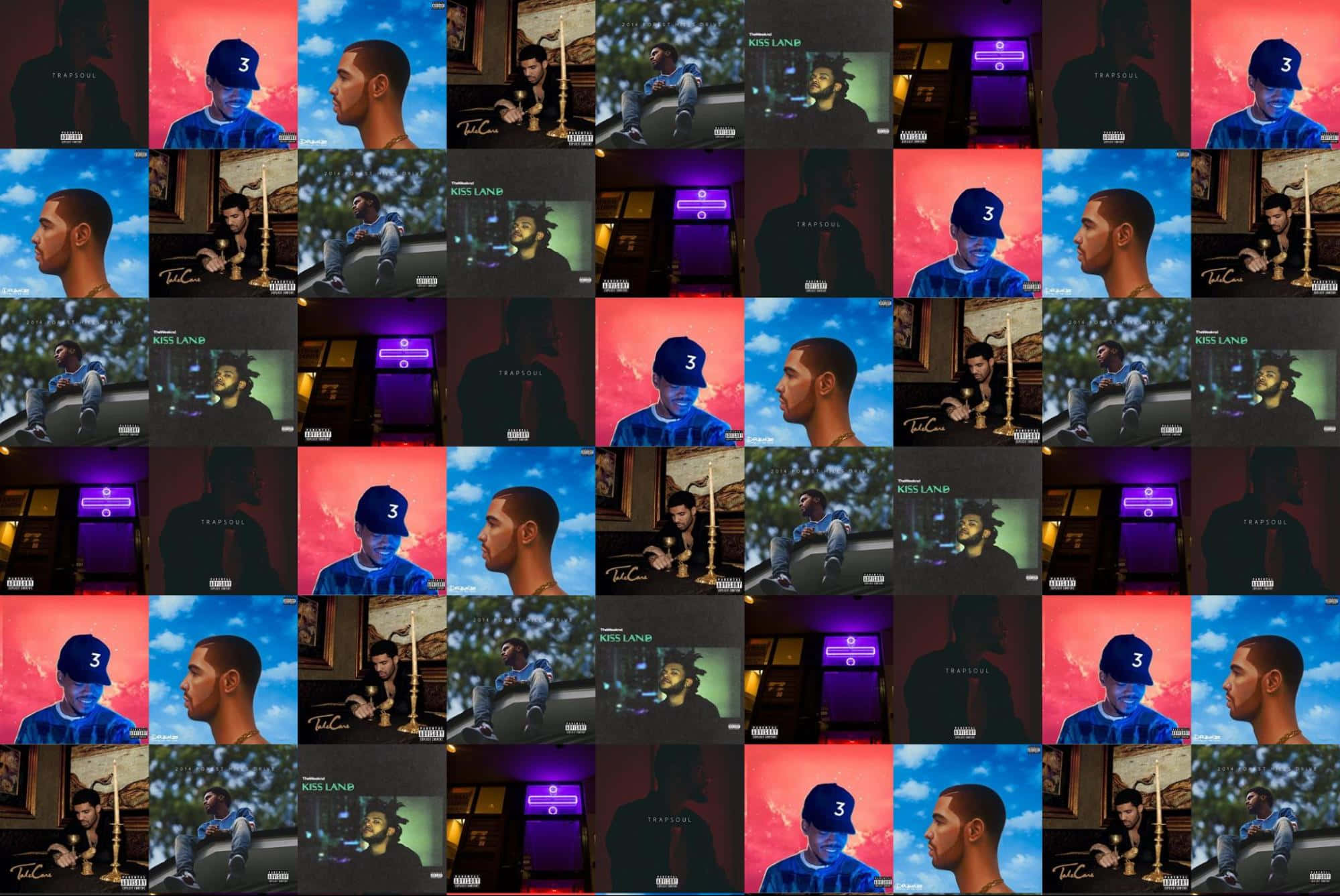 Explicit Album Covers Tile Pattern, blue cap, blue shirt, Full HD Desktop Wallpaper