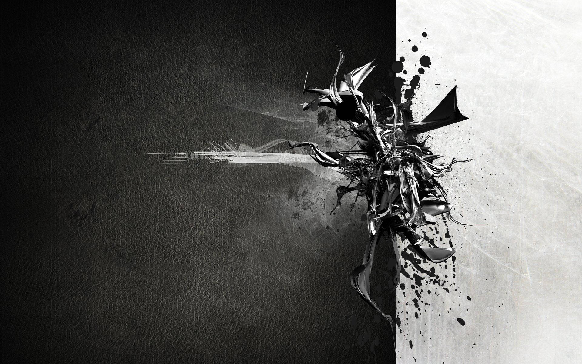black and white, abstract explosion, ink, Full HD Desktop Wallpaper