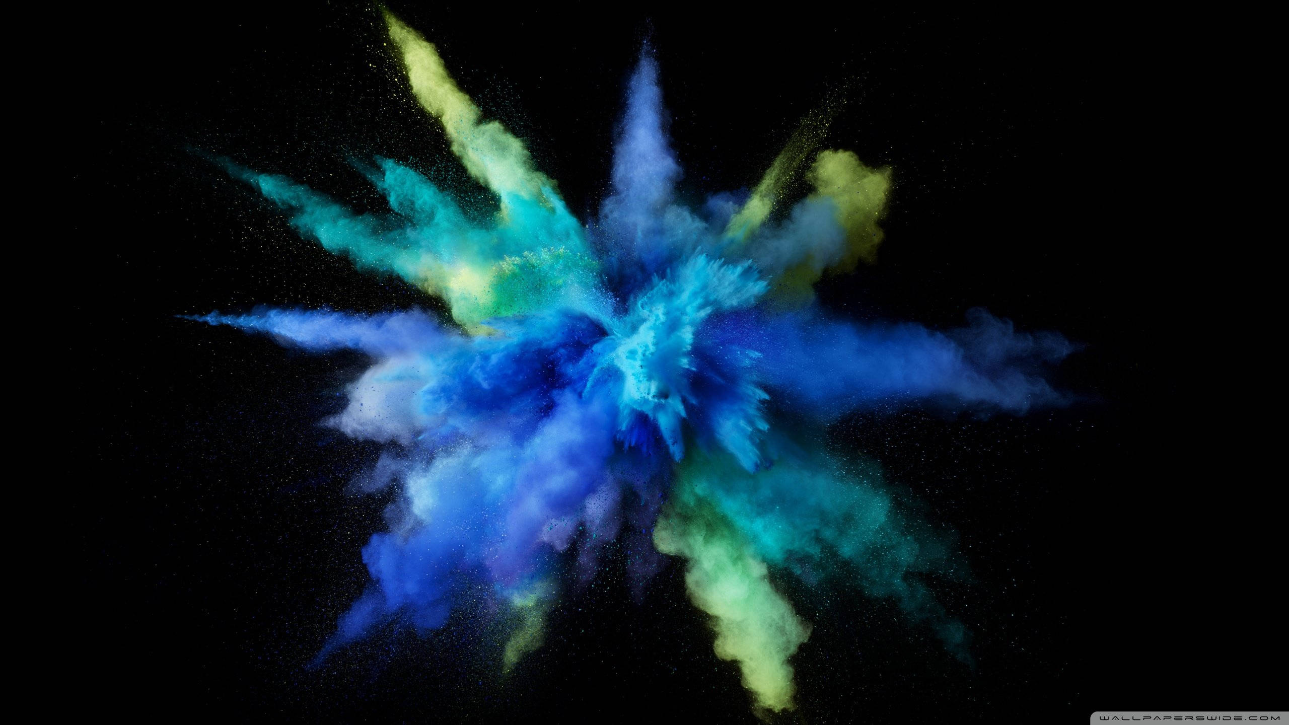 cyan powder explosion, vibrant blue, green powder, 2K Desktop Wallpaper