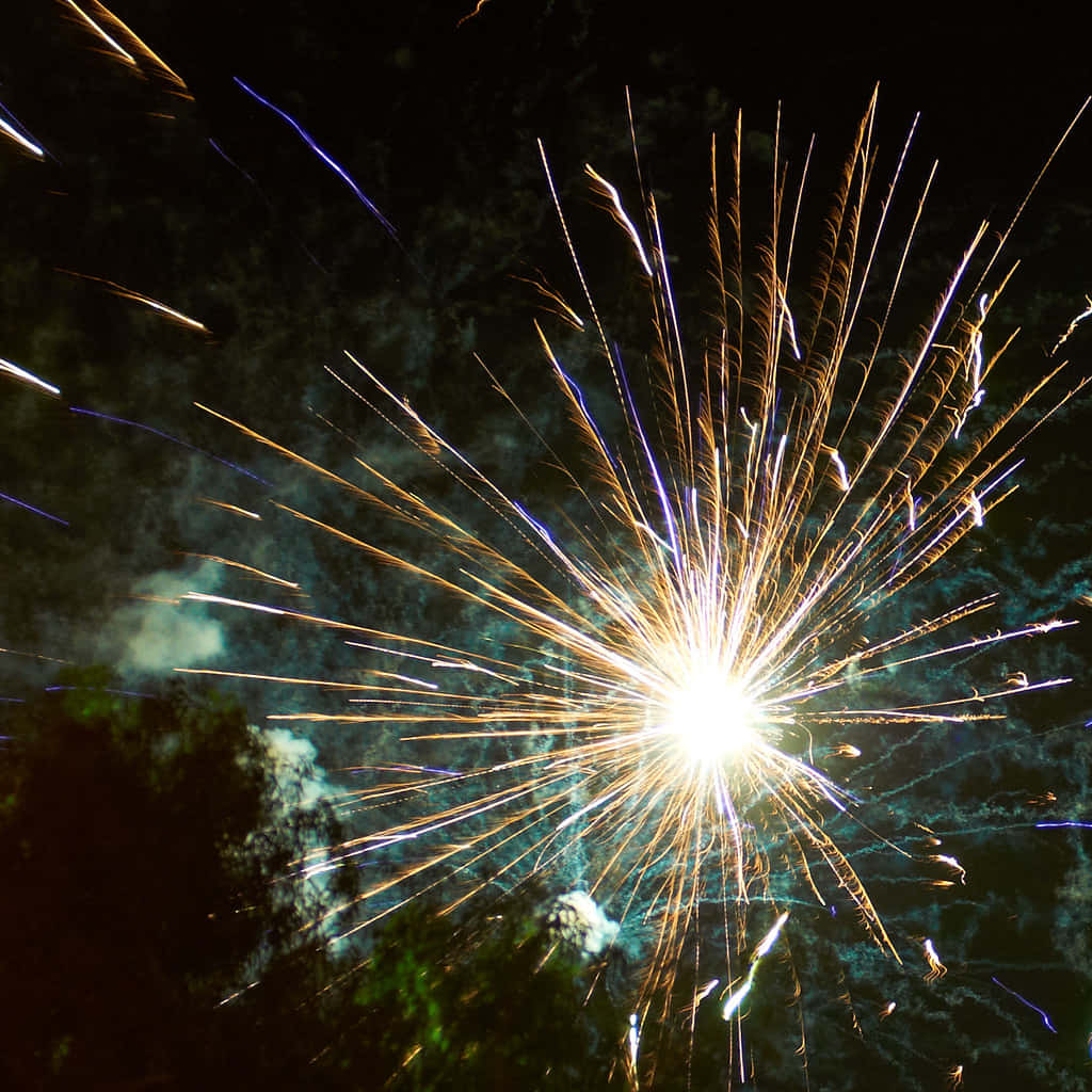 fireworks explosion, golden streaks, blue streaks, SD Desktop Wallpaper
