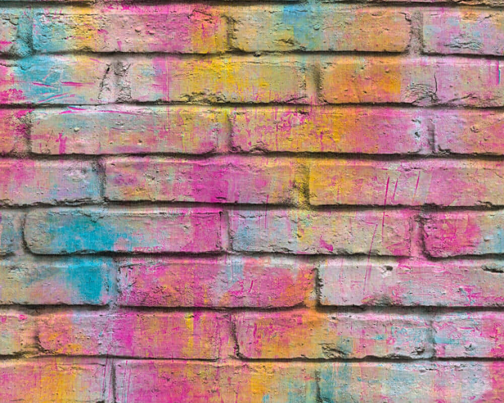 rainbow bricks, pink, yellow, SD Desktop Wallpaper