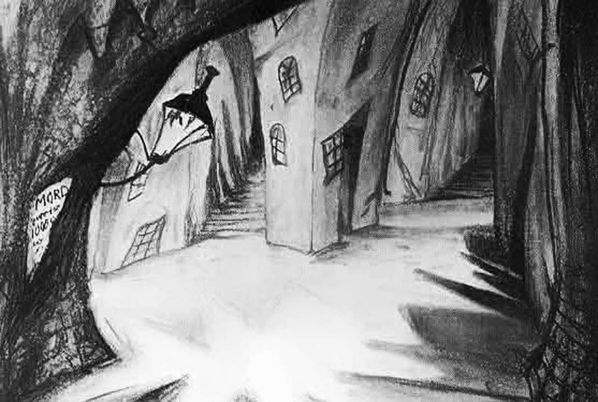 Expressionism, charcoal sketch, narrow alleyway, SD Desktop Wallpaper