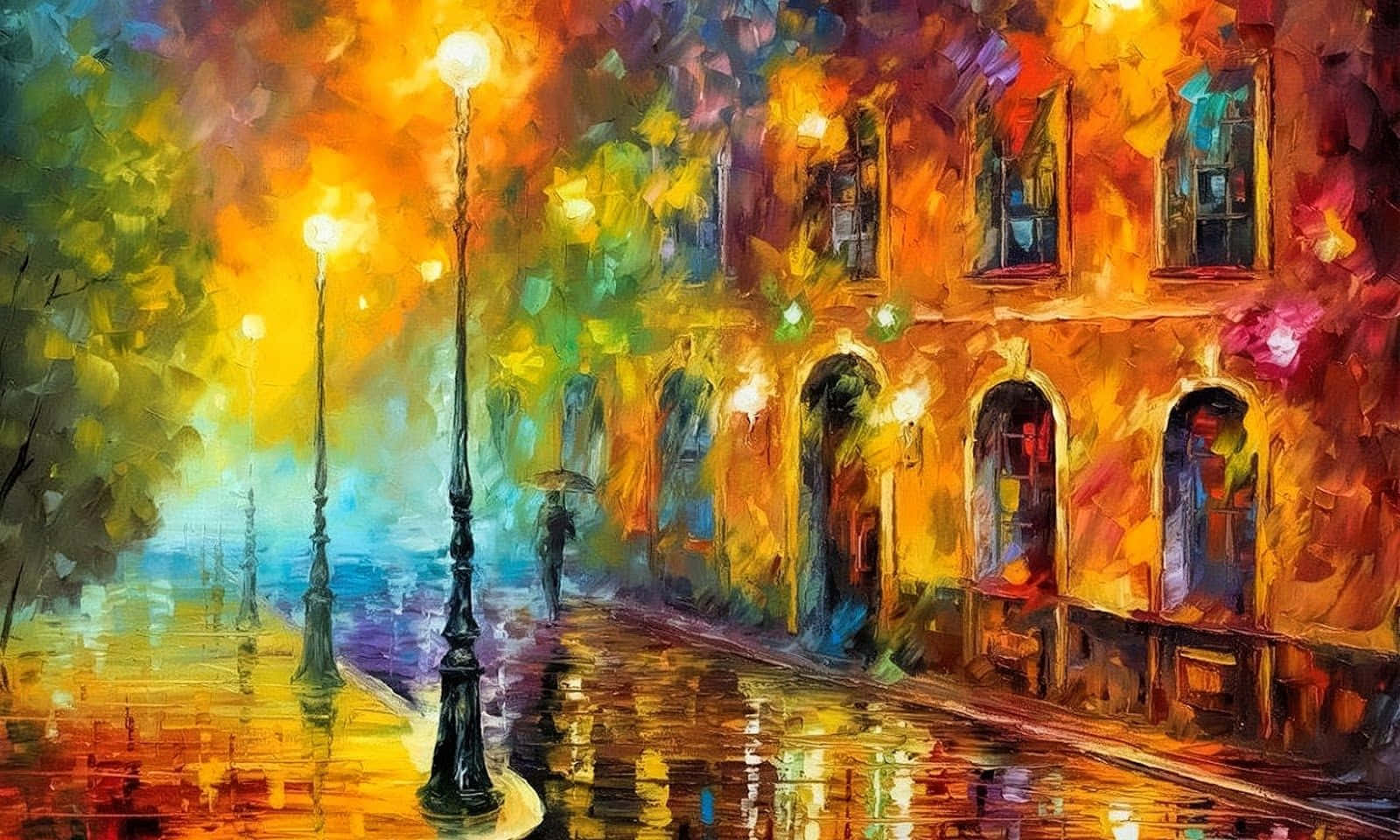Expressionism, rainy city street, night, HD Desktop Wallpaper