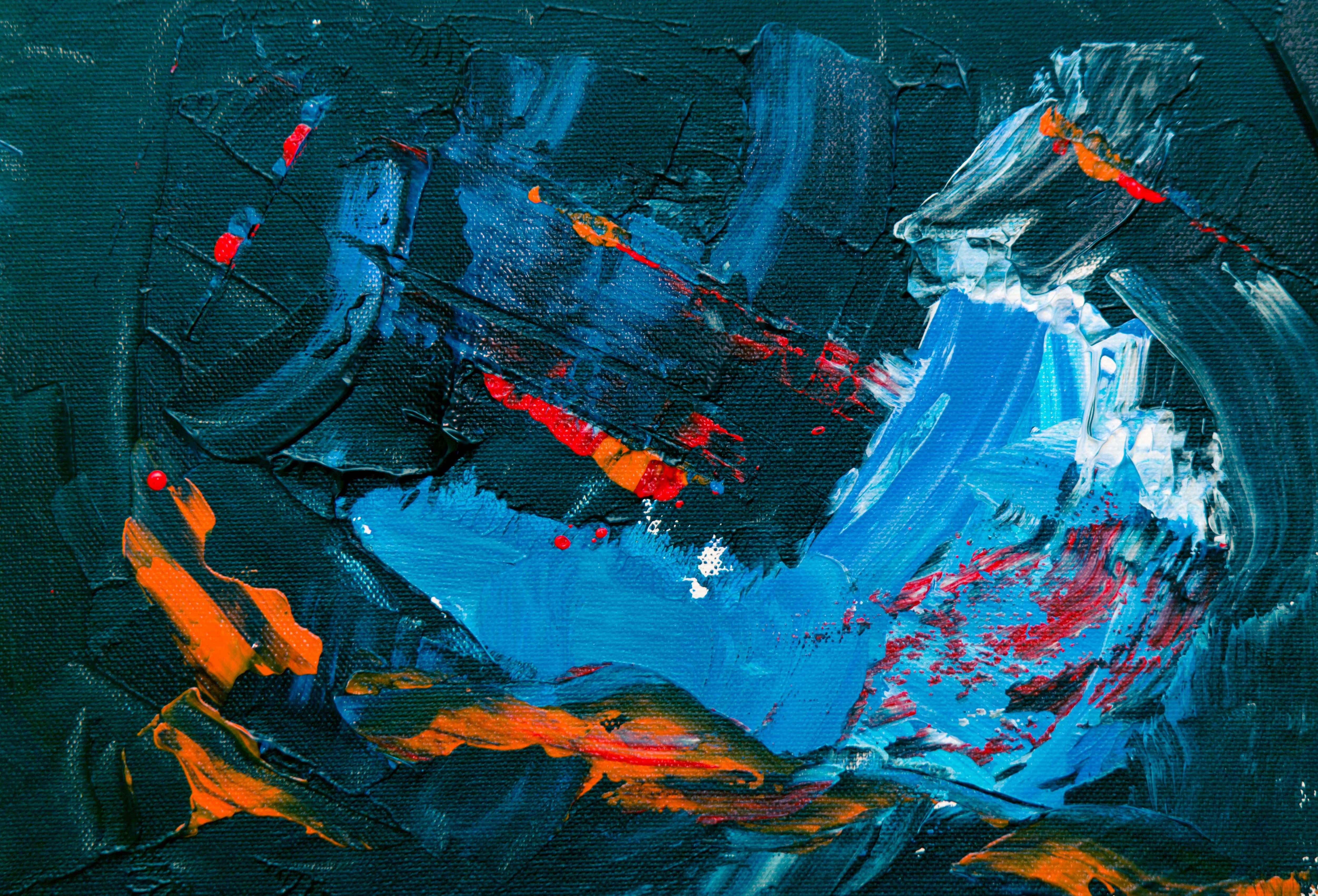 expressionism, deep blue black, fiery orange red, 4K Desktop Wallpaper