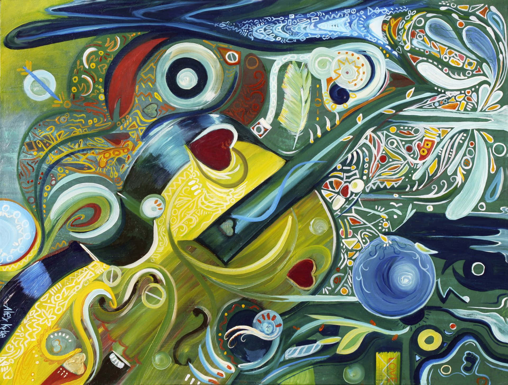 Expressionism, green, yellow, Full HD Desktop Wallpaper