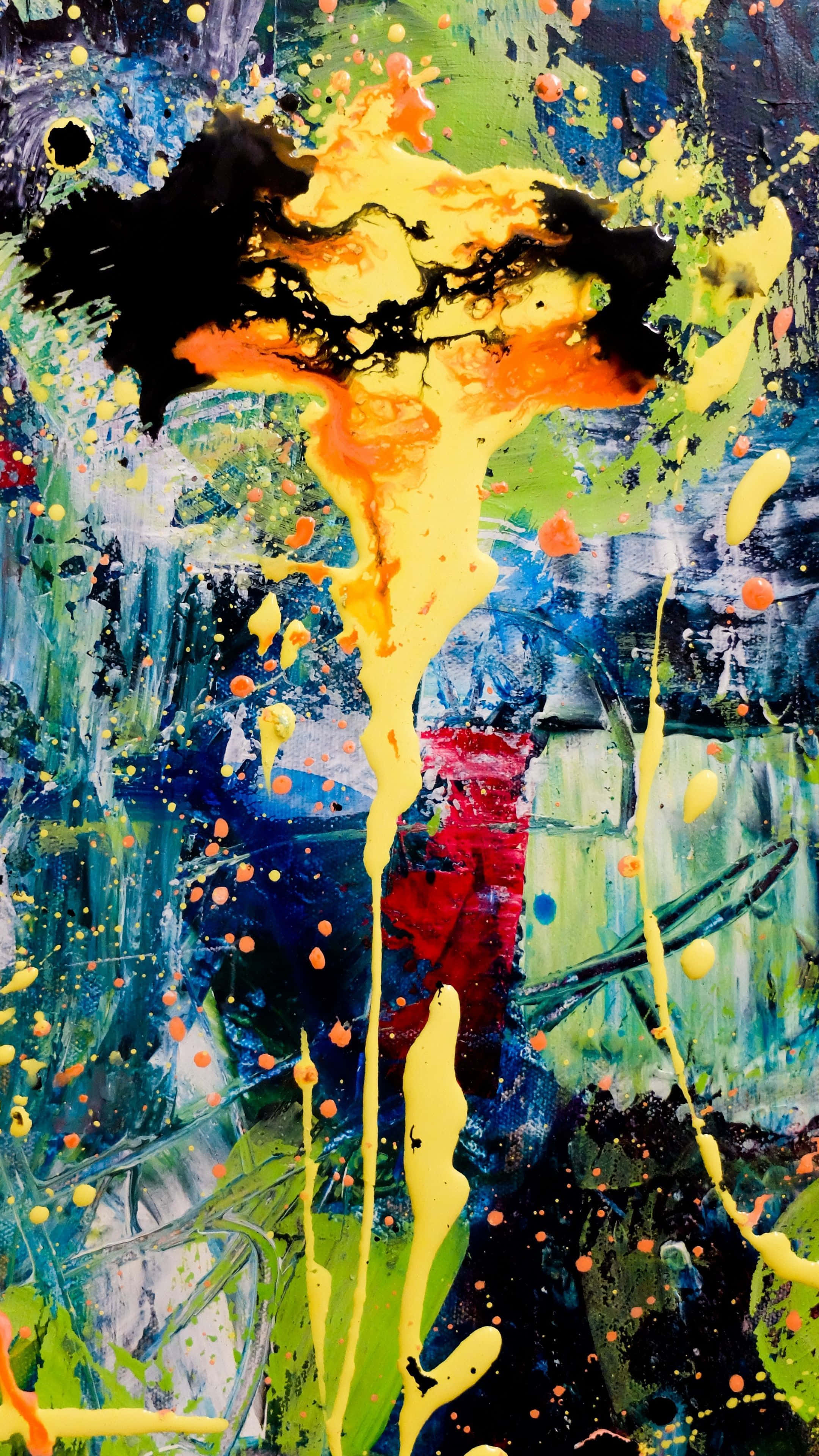Expressionism, abstract painting, bold yellow orange and black splatters, 4K Phone Wallpaper