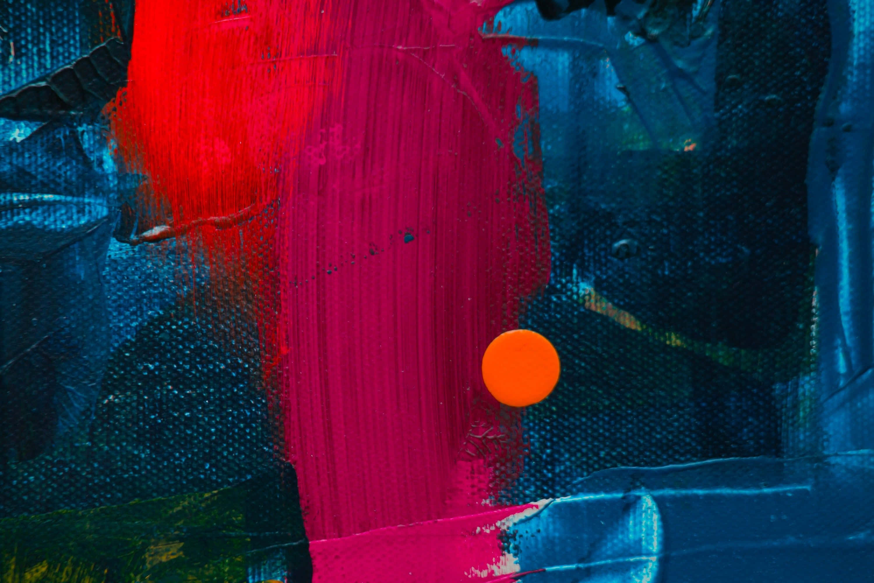 expressionism, red magenta strokes, orange circle, 2K Desktop Wallpaper