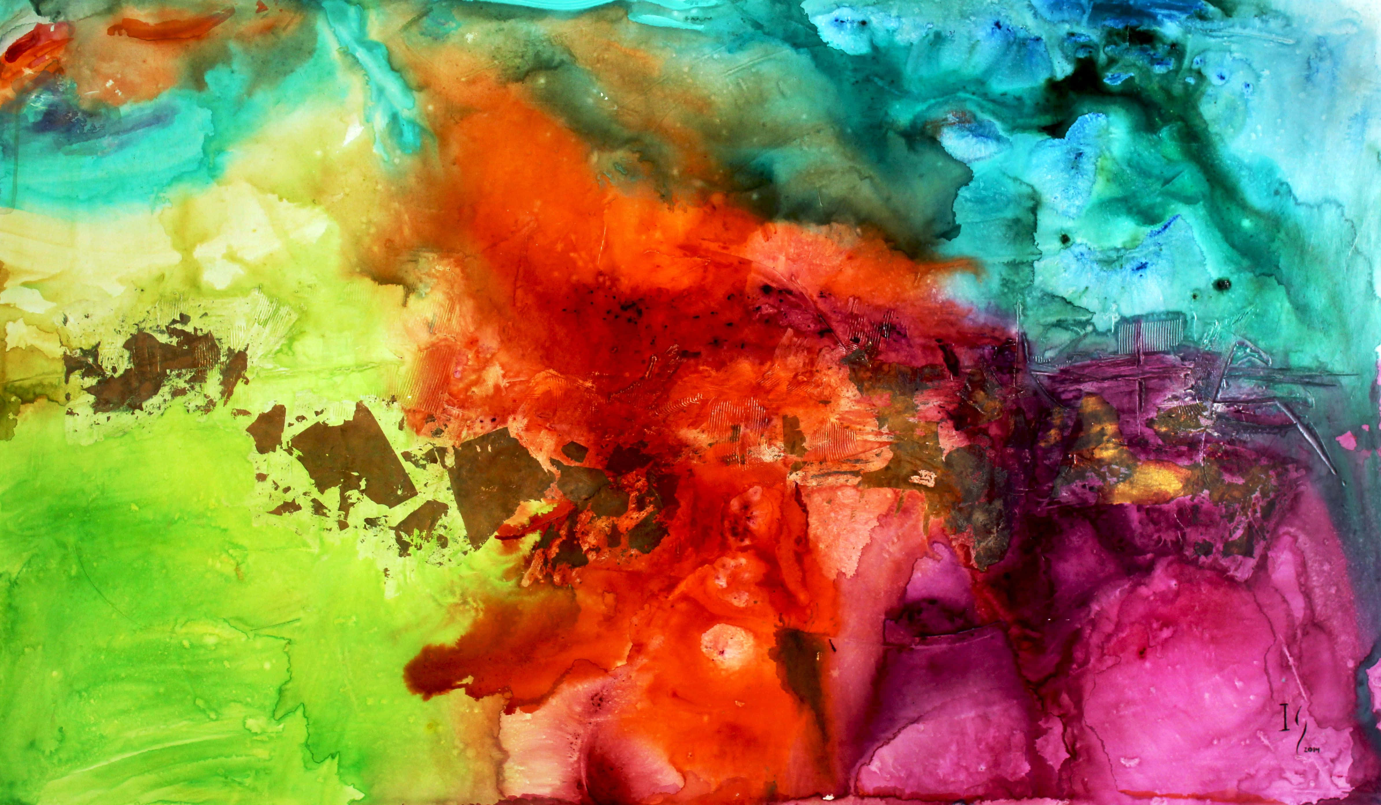 Expressionism, fiery reds, greens, 4K Desktop Wallpaper