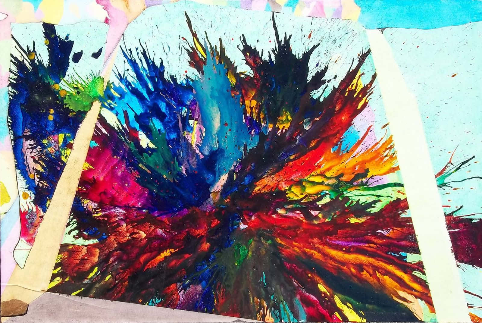 Expressionism, vibrant paint splatters, chaotic burst of color, HD Desktop Wallpaper